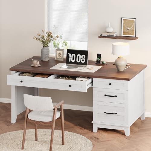 53.5" Executive Desk with Power Outlet, Home Office Desk with Drawers, view 2