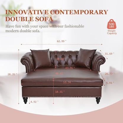 62.99" Chaise Lounge Indoor Comfy Reading Chair with 2 Pillows, view 3