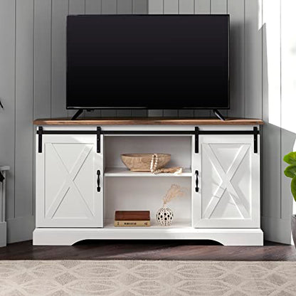 Everette Modern Farmhouse Double Sliding X Barn Door TV Stand for TVs up to 58 Inches 52 Inch Reclaimed Barnwood and Solid White