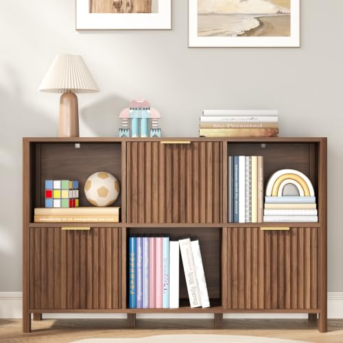6 Cube Storage Organizer Fluted Bookcase with Reversible Door, view 6
