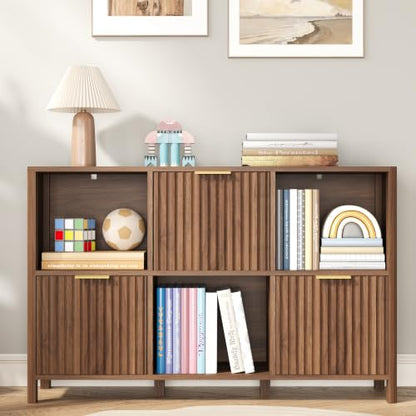 6 Cube Storage Organizer Fluted Bookcase with Reversible Door, view 6