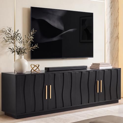 70" Mid Century Modern TV Stand for 80 Inch TV, Storage, Black, view 2