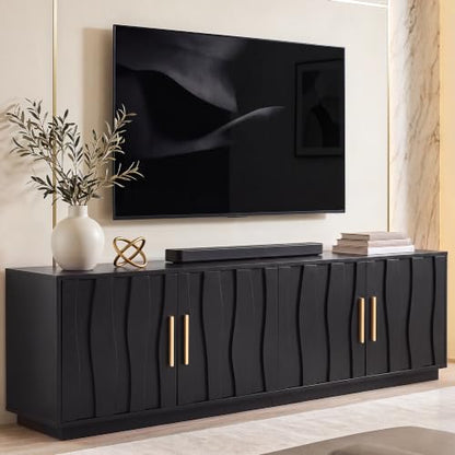 70" Mid Century Modern TV Stand for 80 Inch TV, Storage, Black, view 2