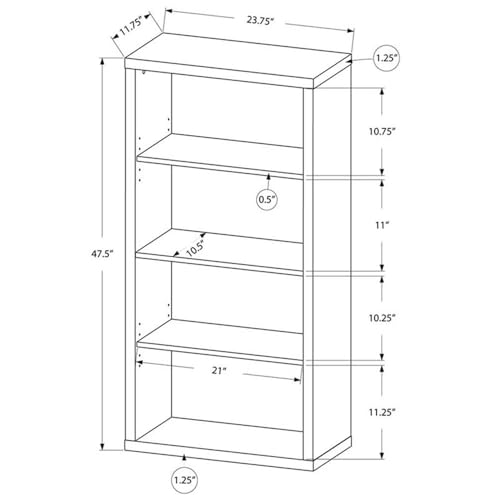Monarch Specialties Bookcase - Sturdy Etagere with 3 Adjustable Book Shelves - 48”H (Brown)