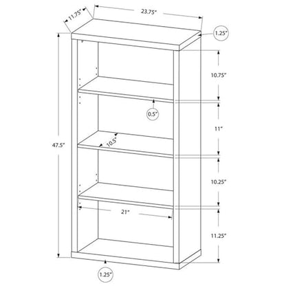 Monarch Specialties Bookcase - Sturdy Etagere with 3 Adjustable Book Shelves - 48”H (Brown)