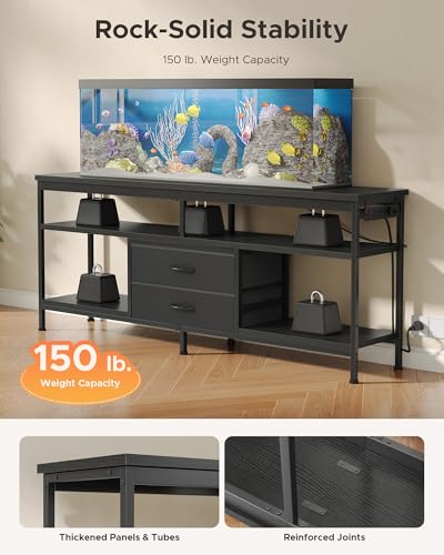 63in TV Stand for 55-75in TVs, LED Lights, Charging Station, Black, view 7
