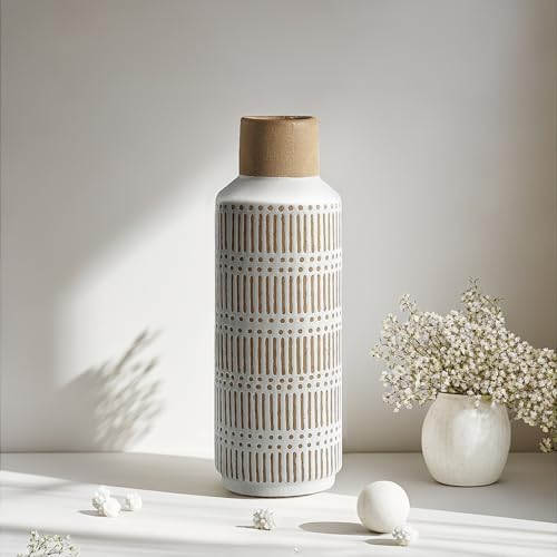 Rustic Ceramic Vase for Living Room Bedroom 11.02'' Farmhouse White Flower, view 2