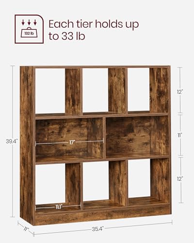 VASAGLE Bookcase Freestanding Storage Unit, 11 x 35.4 x 39.4 Inches | Bookshelf used horizontally, vertically, upside down, Rustic Brown, CUSTOS Collection, ULBC55BX