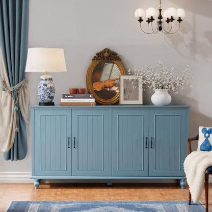 Sideboard Buffet Cabinet with 4 Doors, Vintage Coffee Bar Station, Blue, view 2