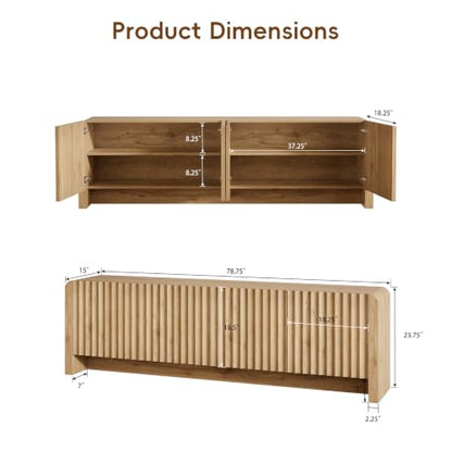 78.75" TV Stand with Storage, Entertainment Center for Living Room, Oak, view 3