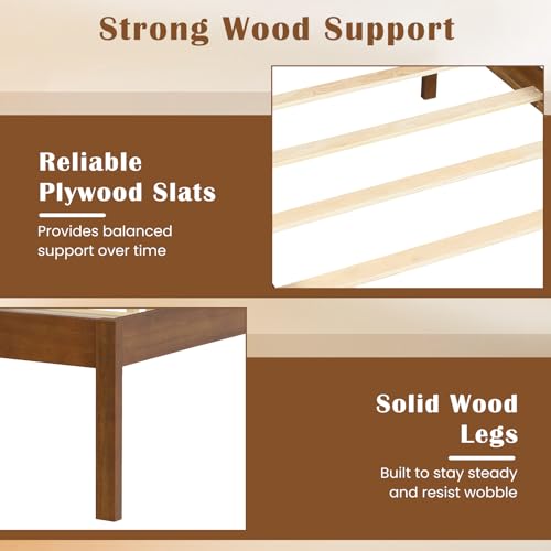 Twin Size Bed Frame with Solid Wood Legs and Wooden Slats, view 5