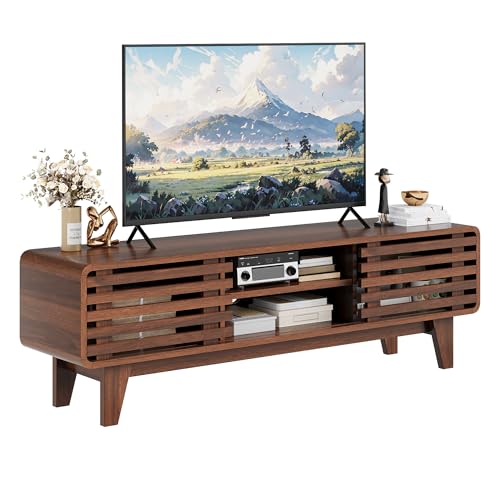 TV Stand, 55" Mid Century Modern Entertainment Center, Walnut, view 2