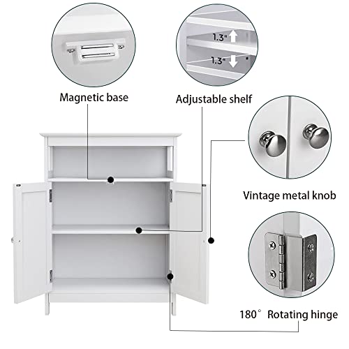 Bathroom Floor Cabinet Freestanding Storage Cabinet with Adjustable Shelf and Doors for Bathroom Living Room Kitchen (Two Doors, White)