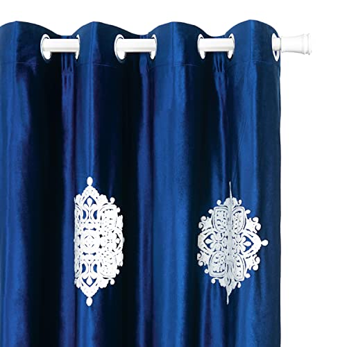 Blackout Curtains 84 Inches Long for Bedroom, White Flowers Embroidered Room Darkening Window Drapes for Living Room, 52x84, 2 Panels, Dark Blue