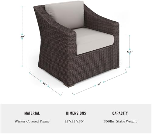 Bedford Indoor-Outdoor Patio Accent Chair with Rattan Wicker Finish in Brown with Tan All-Weather Cushions