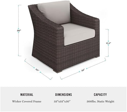 Bedford Indoor-Outdoor Patio Accent Chair with Rattan Wicker Finish in Brown with Tan All-Weather Cushions