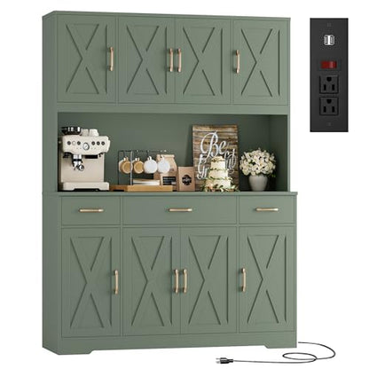 71" Tall Kitchen Pantry Storage Cabinet, 55" W Kitchen Hutch, Green, view 2