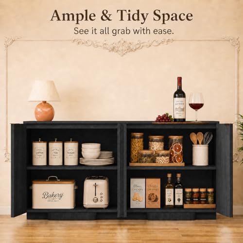 Fluted Buffet Cabinet with Storage, 55" Accent Sideboard Credenza, view 6