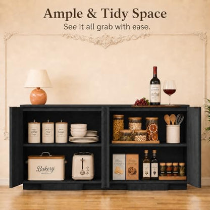 Fluted Buffet Cabinet with Storage, 55" Accent Sideboard Credenza, view 6