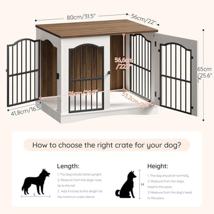31.5" Wooden Dog Crate Furniture, Heavy Duty Dog Kennel Indoor with 3 Doors, view 6