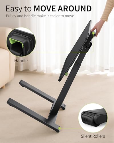 Sturdy TV Tray Table with Wheels, Heavy Duty Metal TV Trays for Eating on Couch, Height & Angle Adjustable Desk for Bed, Sofa, Recliner, Portable Small Foldable Tables