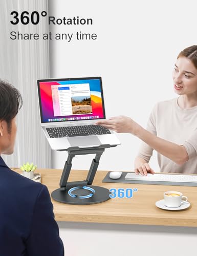 Telescopic Laptop Stand for Desk with 360° Swivel Base, Sit to Stand, view 3