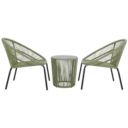 SAFAVIEH Outdoor Patio Furniture Collection - Otto Green & Black Rattan 3-Piece Bistro Set with 2 Chairs and Accent Table (PAT7549B)
