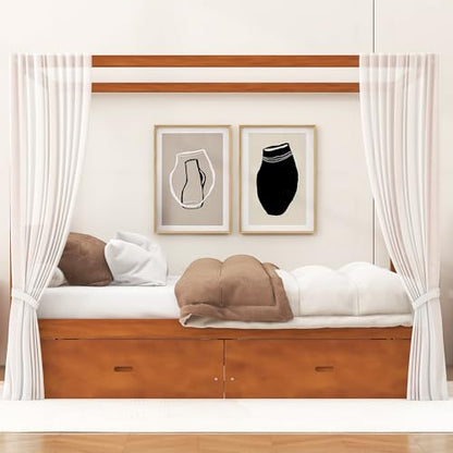 JIJIWANG King Canopy Bed with Storage Drawers & Four Poster Frame, Walnut, view 5
