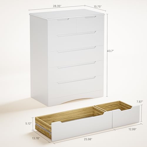 Tall 6 Drawer Dresser, White Bedroom Chest of Drawers Cabinet, view 3