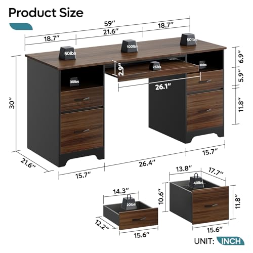 59” Computer Desk with 4 Drawers, Office Desk with Storage, view 4