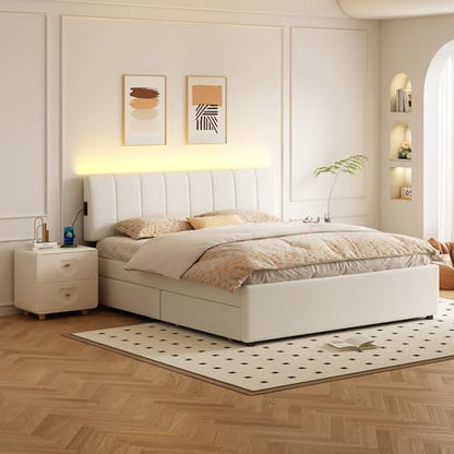 King Size Upholstered Platform Bed with 4 Storage Drawers, view 6