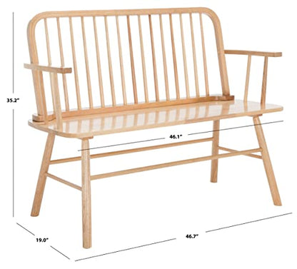 SAFAVIEH Home Collection – Lucilia Spindle Bench, Natural Solid Wood Entryway or Dining Bench, Windsor Style Seating (BCH8501A)