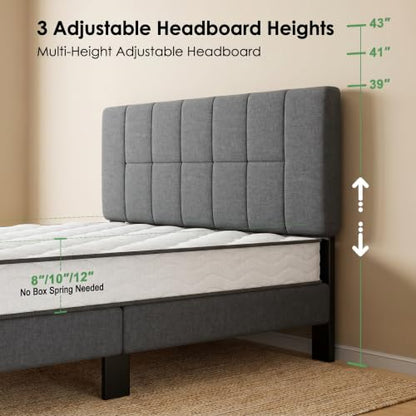 Upholstered Queen Bed Frame with Headboard, Modern Bed Frame, Gray, view 4