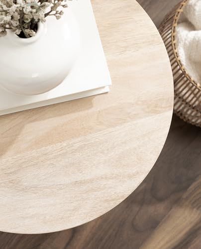 Kenzo Modern Wooden Round Side Table, 14 x 14 x 20, Light Natural, Transitional Wood End Table for Use as Bedroom Nightstand or Living Room Accent Table