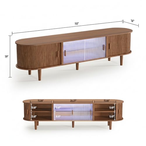 70" Fluted TV Stand with LED Lights for TVs up to 75 Inch, view 3
