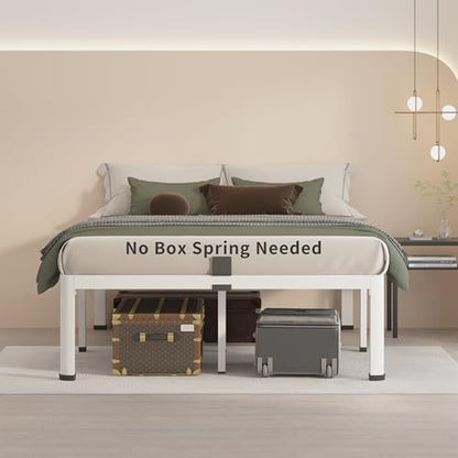 14 Inch Full Size Metal Platform Bed Frame White with Round Corner Legs, view 7