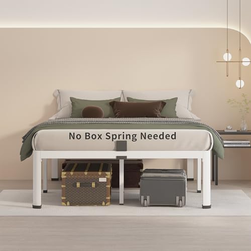 14 Inch Queen Metal Platform Bed Frame White with Round Corner Legs, view 3