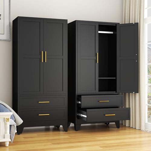 Metal Wardrobe Cabinet with 2 Drawers, 71" Clothing Storage Cabinets, view 2
