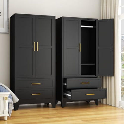 Metal Wardrobe Cabinet with 2 Drawers, 71" Clothing Storage Cabinets, view 2