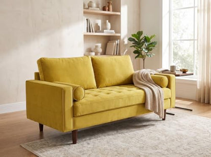Mid Century Velvet Sofa in Goldenrod, view 5