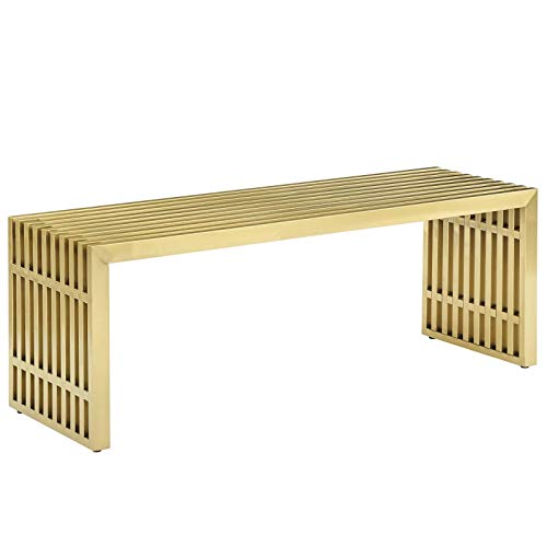 Gridiron Contemporary Modern Gold Stainless Steel Medium Bench, 46.5"
