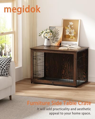 Wooden Dog Crate Furniture with Cushion, Dog Crate End Table with Tray, view 8