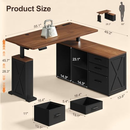 L Shaped Standing Desk - Farmhouse Smart Computer Desk with Storage, view 3