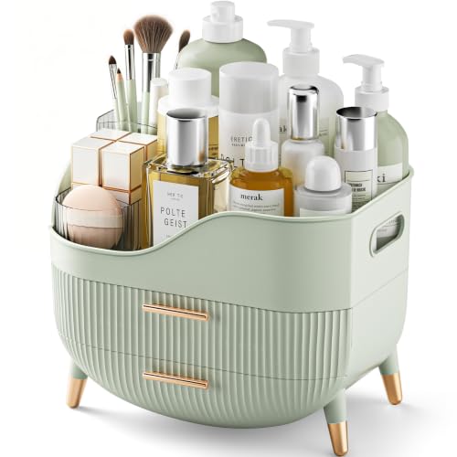 Makeup Organizer with Drawers, Green Skincare Organizer for Vanity, view 2