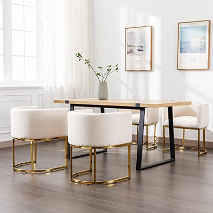 Linen Fabric Dining Chairs Set of 4 Modern Barrel Arm Chairs with Golden Frame, Upholstered Kitchen Chairs 18.5" Wide Accent Chairs for Living Room Dining Room Restaurant, Cream