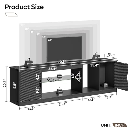 LED TV Stand with Storage for 65/70/75 Inch TV, view 3