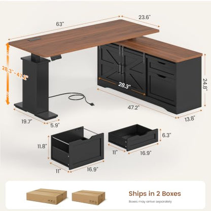 Farmhouse L Shaped Executive Standing Desk with Storage Drawers, view 3