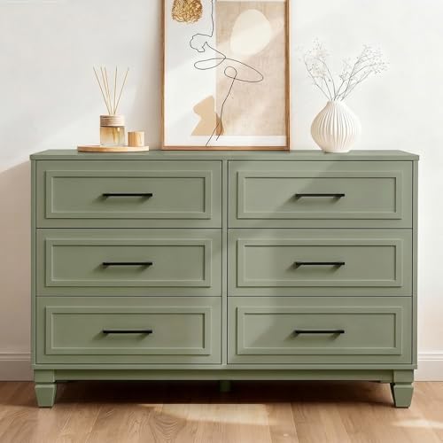 6 Drawer Dresser for Bedroom, Farmhouse Wood Wide Chest Kid Dresser, Green, view 2