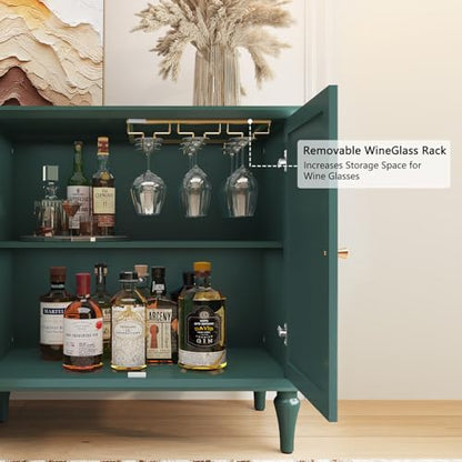 58'' Mid-Century Modern Buffet Storage Cabinet with 4 Doors and Adjustable Shelves, Accent Style Sideboard for Entryway, Dining Room, Living Room, Green