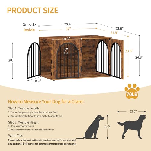 39.4'' Dog Crate Furniture,Dog Kennel Indoor for Medium/Large Dogs, view 3